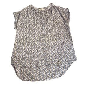 Pleione Tunic Blouse, light blue with white and red print